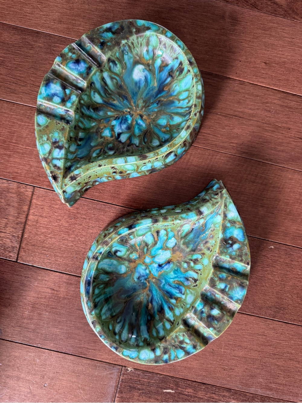 Ceramic Ashtray + Trinket Dish Speckled Green set of 2